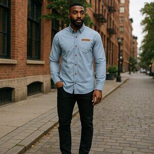 Mens XL Blue Western Button Down Red Plaid Cuff Casual Modern Lightweight Shirt